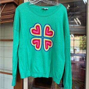 Society Green Crew Neck Sweater with Heart Design